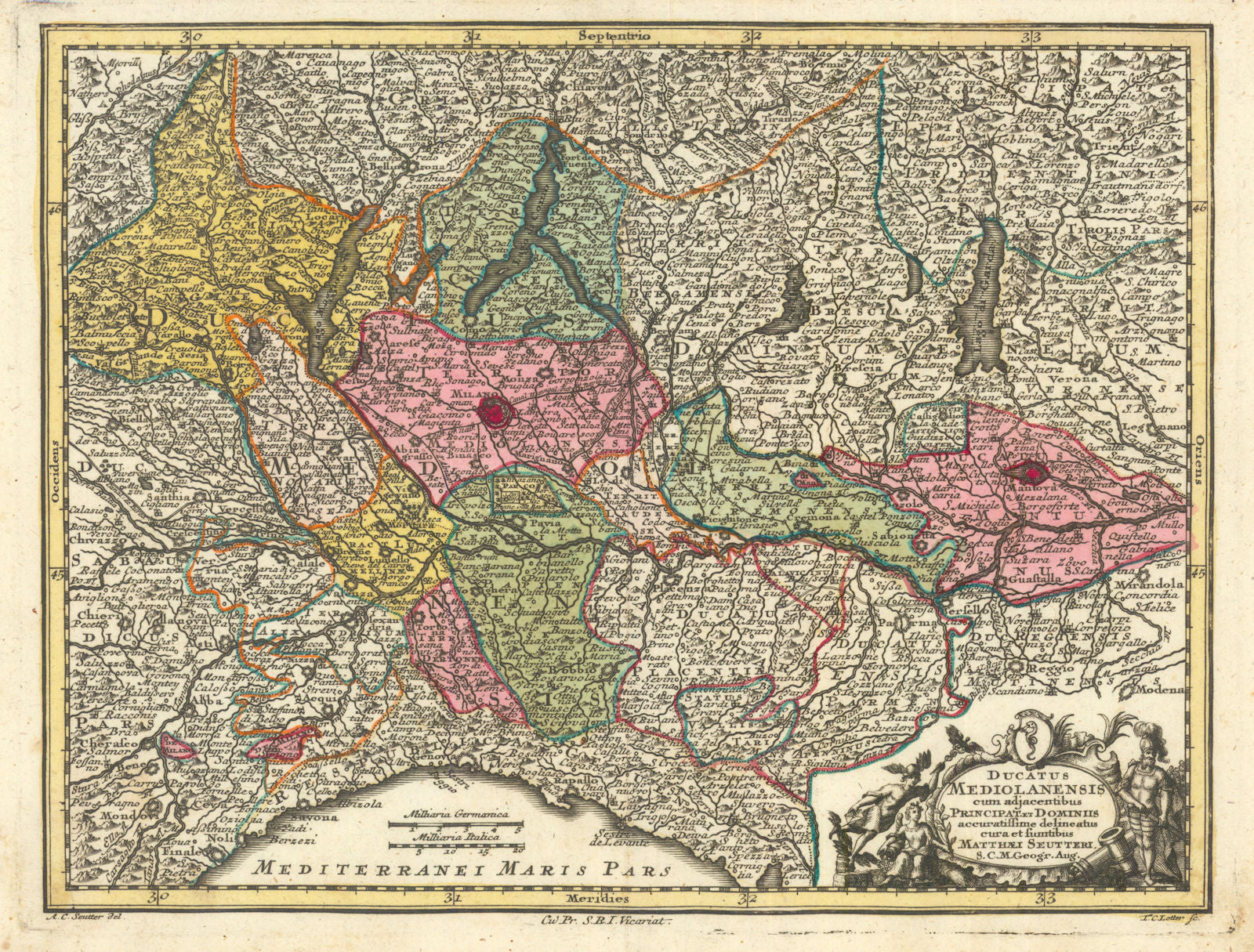 Ducatus Mediolanensis… Duchy of Milan/Northern Italy. Matthäus Seutter c1744 map